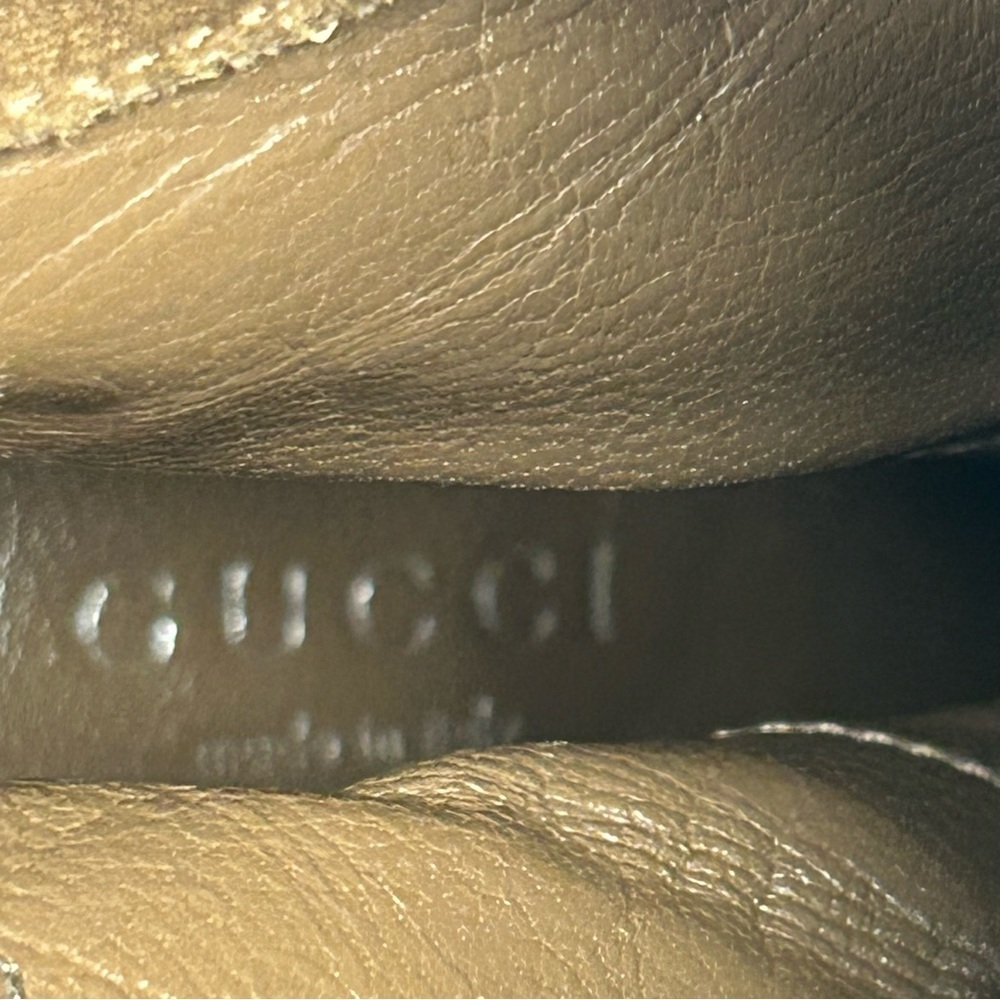 Gucci Vintage Camel Suede Leather folded Peter Pan lace up Ankle Boots Sz 8.5 - Picture 12 of 14